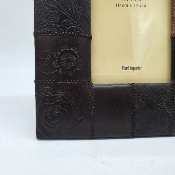 Pier 1 Imports Brown & Tan Patchwork Faux Leather Picture Frame 4"x6" - Picture 5 of 11